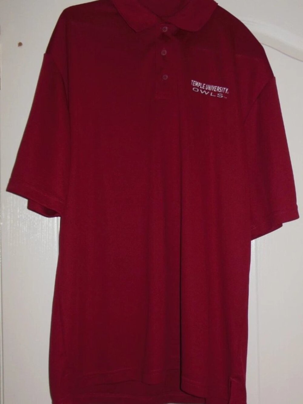 Mens CHAMPION Temple University Owls SHORT SLEEVE Cherry Red Polo Shirt L LARGE